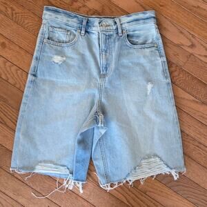 Express womens Denim 90s bermuda high rise cut off jean shorts sz 2